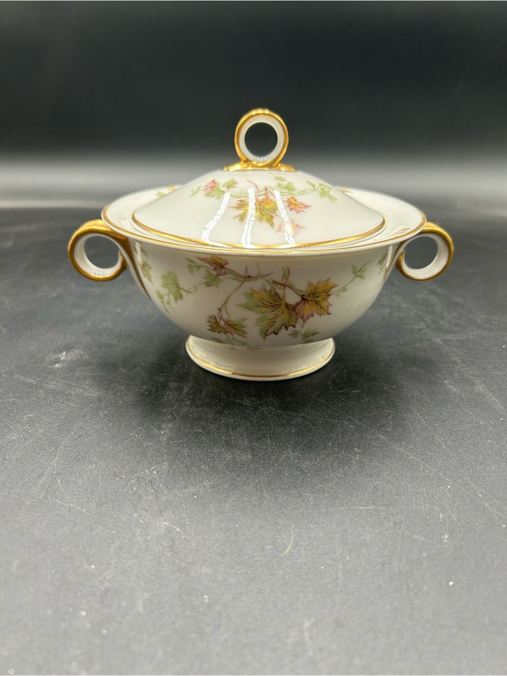 Haviland Limoges White Porcelain Lidded Sugar Bowl with Gold Trim